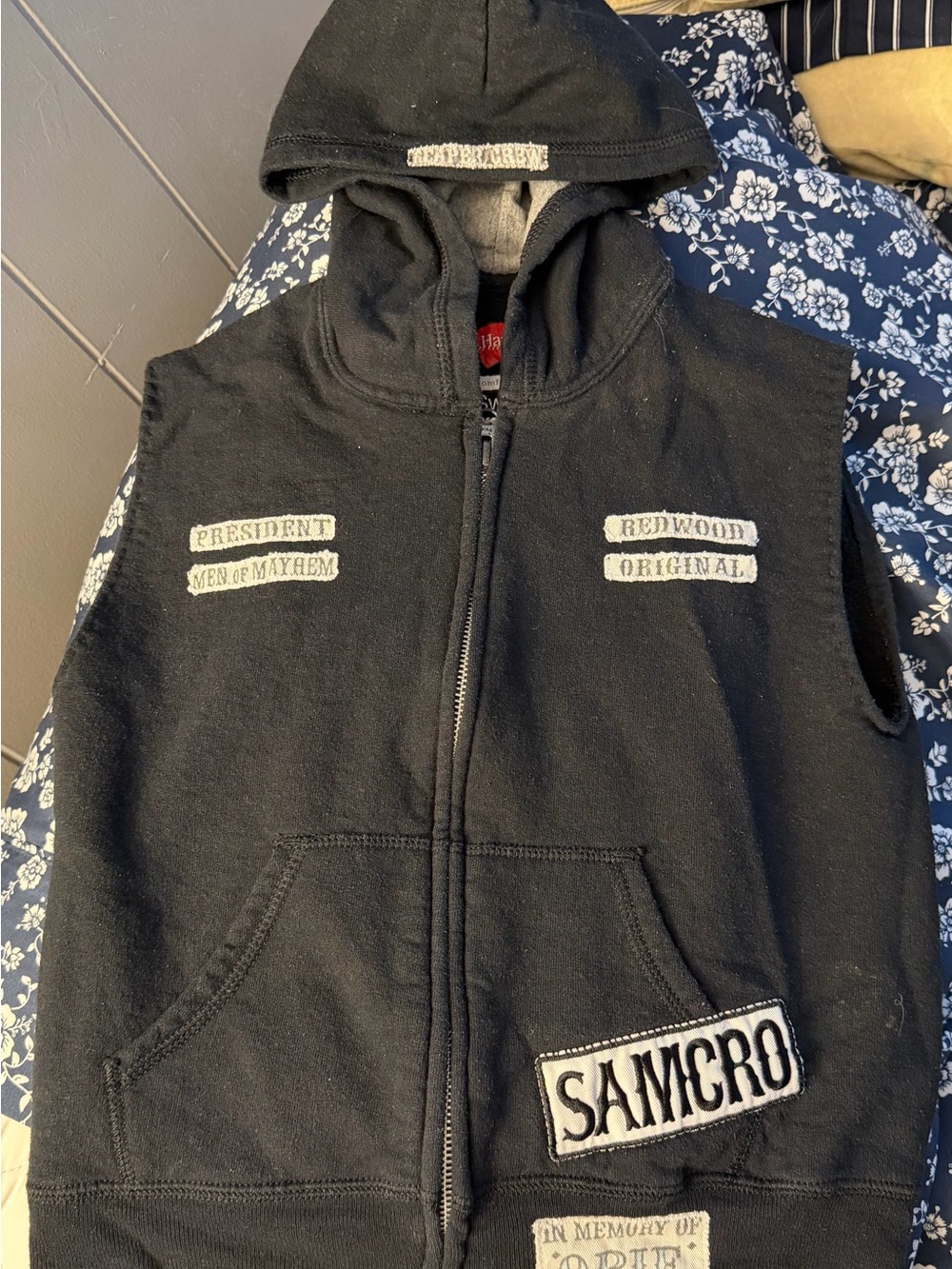 Custom Son’s of Anarchy Youth Sleeveless Hooded Sweatshirt w/Sewn on Patches, XS